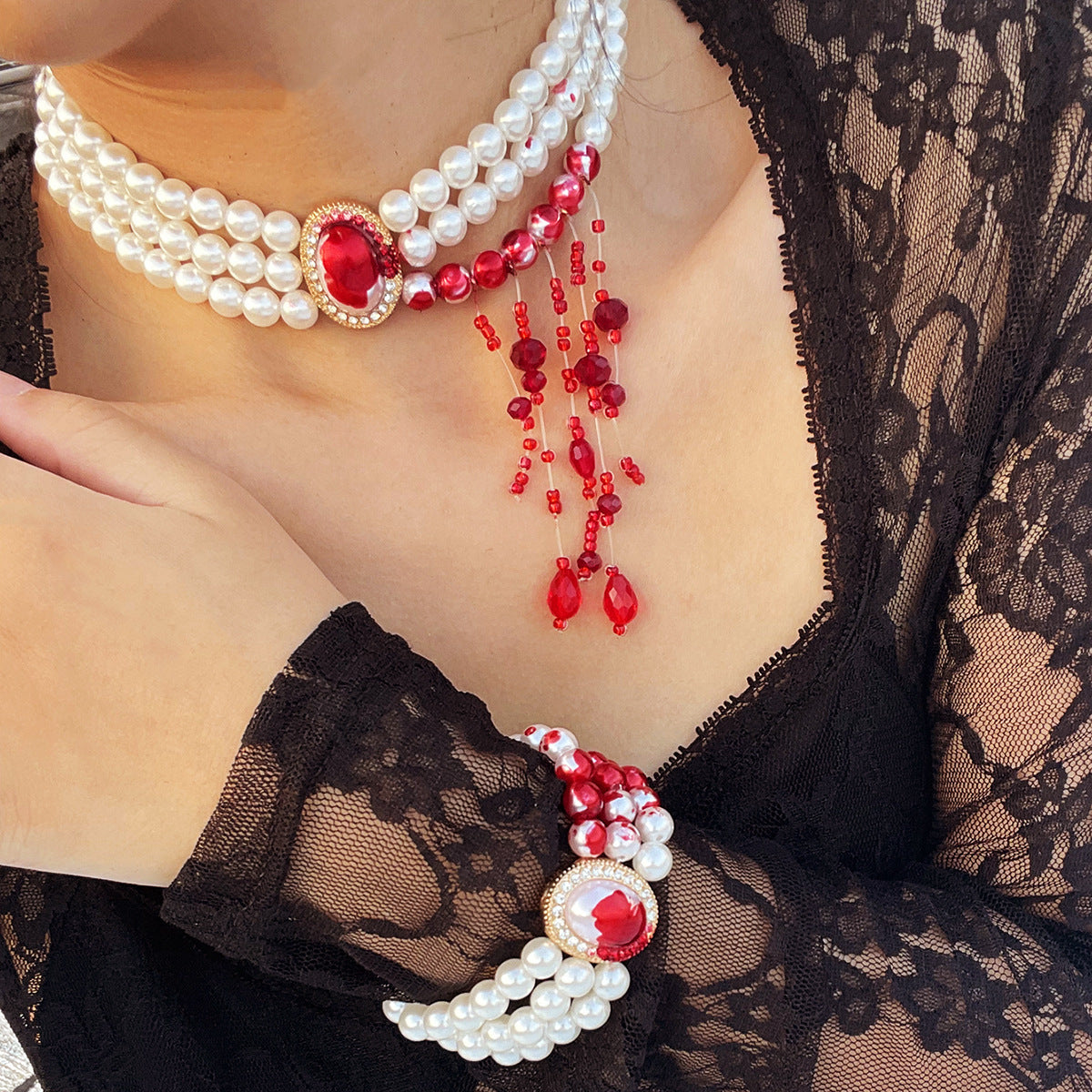 Halloween Pearl Collar Retro Gothic Style
