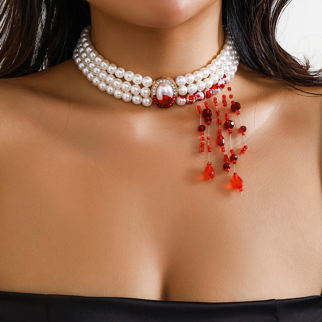 Halloween Pearl Collar Retro Gothic Style