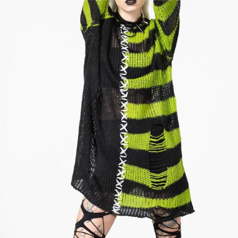 Halloween Ripped Long Sweater Women's Fashion Loose Sweater