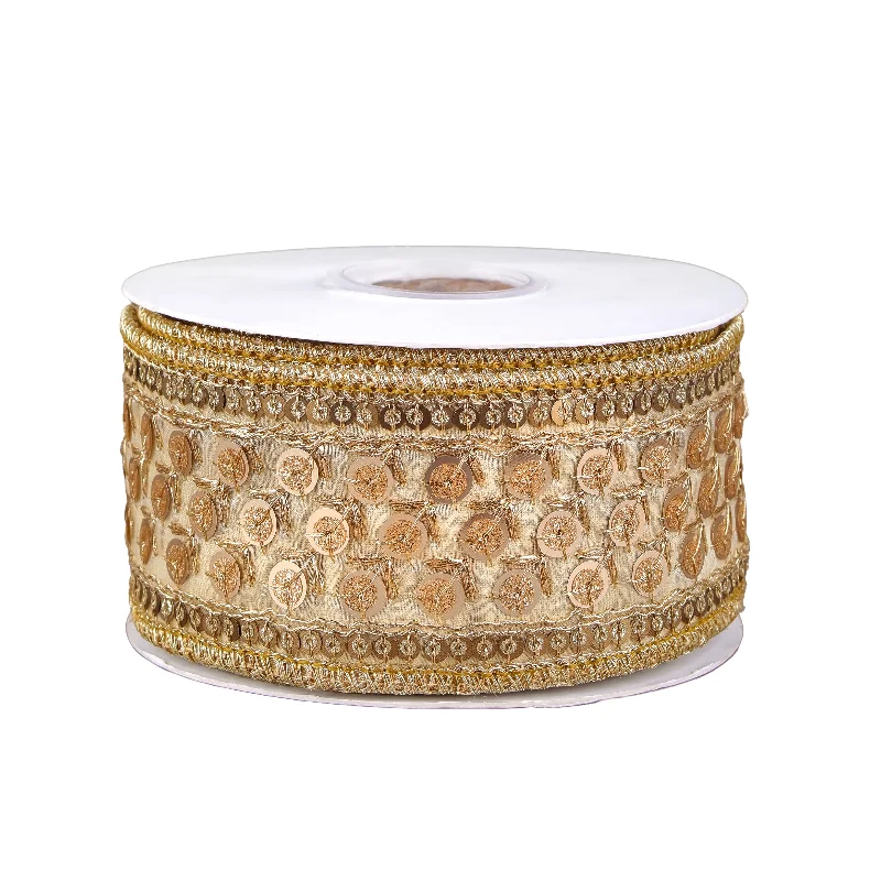 2.5 in. HGTV Home Collection Dupioni Gold Beaded Ribbon