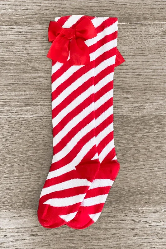 Candy Cane Silk Bow Socks