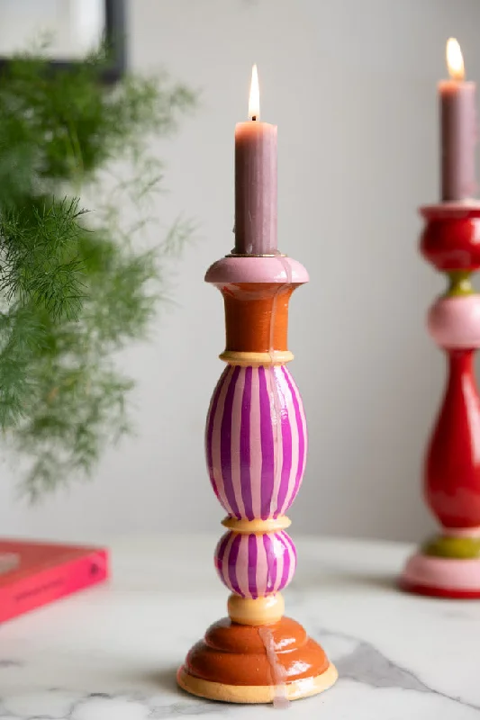 Colourful Candlestick Holder in Pink Stripes