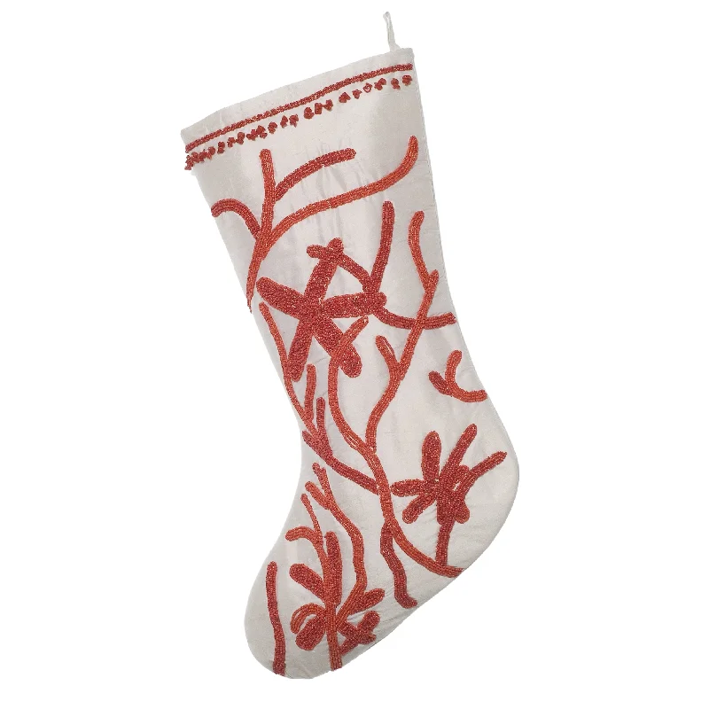 Coral Stocking With Hand Beading