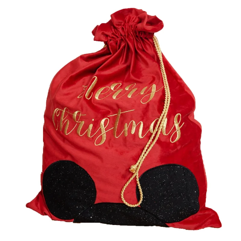 Personalised Disney Mickey Mouse Luxury Red Velvet Christmas Gift Sack