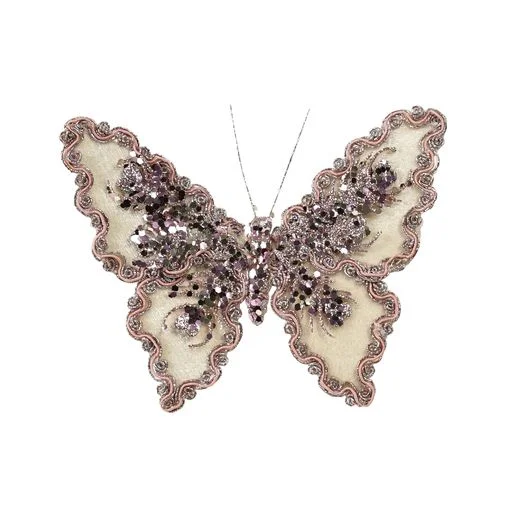 Fabric Cream Pink Butterfly