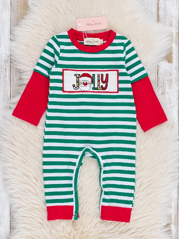 Green Stripe Jolly Santa Romper - Restocked!