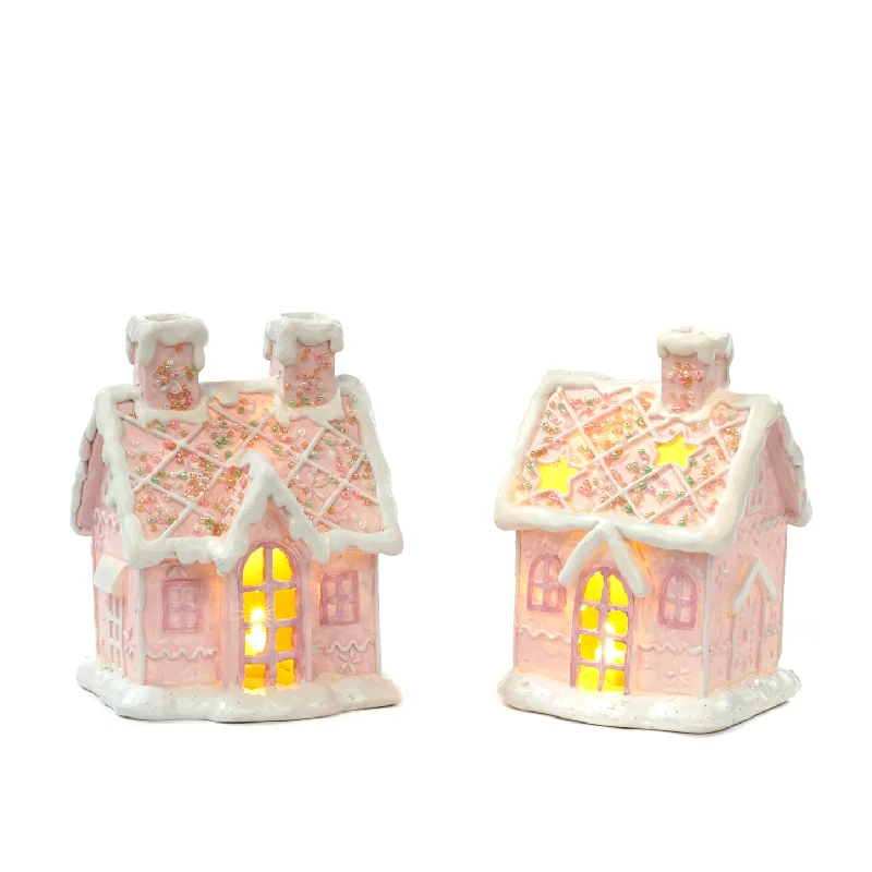 LED Pink Gingerbread House 13cm