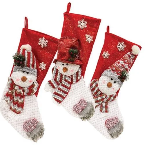 Plush Snowman Stocking 3 Asstd