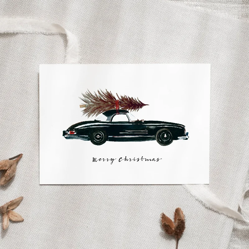 Postkarte - Black Christmas Car