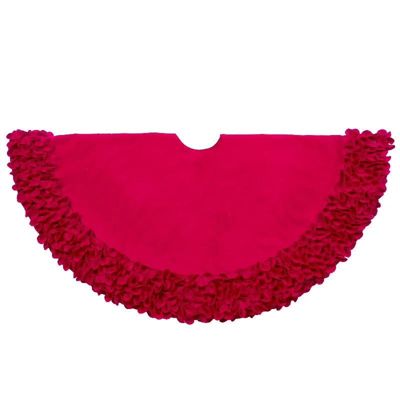 Red Calla Lily Flower Border Christmas Tree Skirt in Recycled Wool - 60"