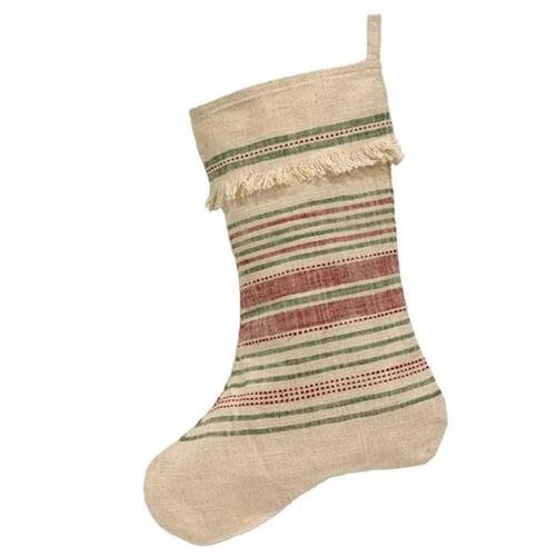 Red & Green Stripes Fringed Stocking