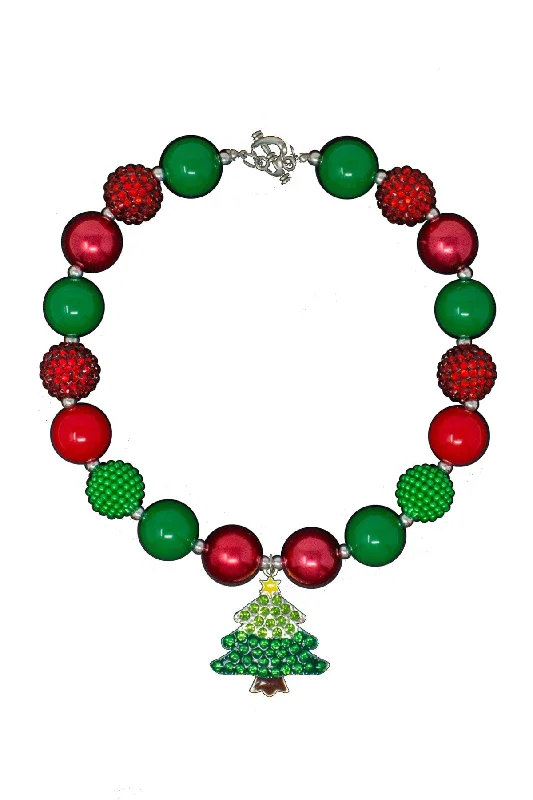 Rhinestone Christmas Tree Bubblegum Necklace