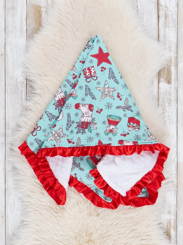 Teal & Red Holiday Joy Ruffle Minky Blanket