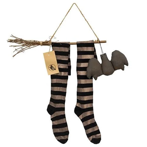 Witch Stockings & Broom Hanger Ornament